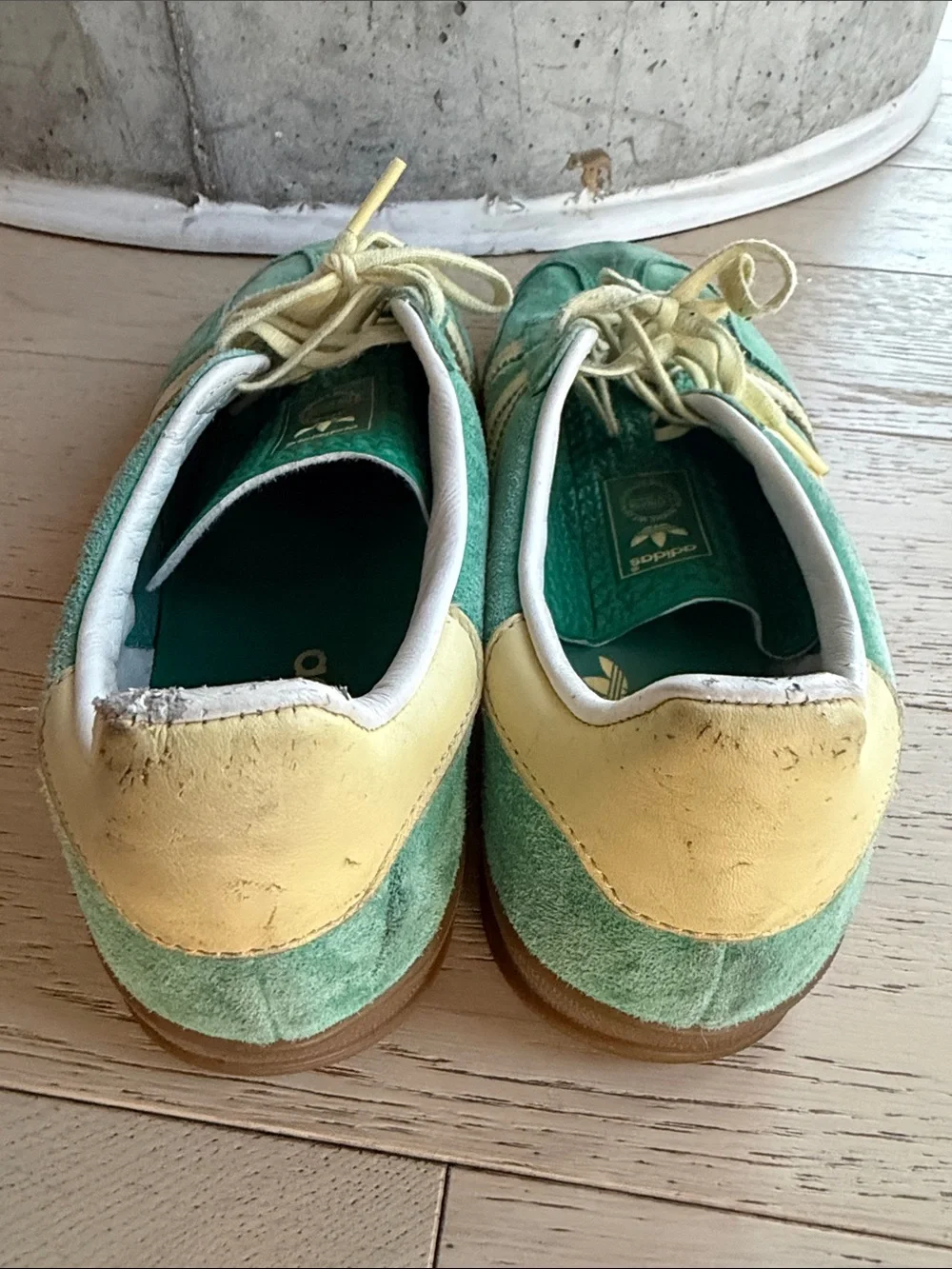 adidas Green Suede Sneakers with Yellow Stripes